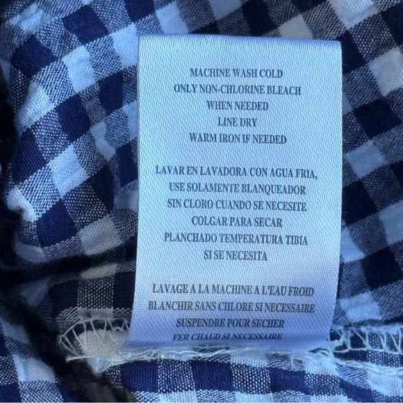 Kut From The Kloth Feena ButtonUp Roll Tab Textured Gingham Top Size M Navy Blue - Picture 12 of 13